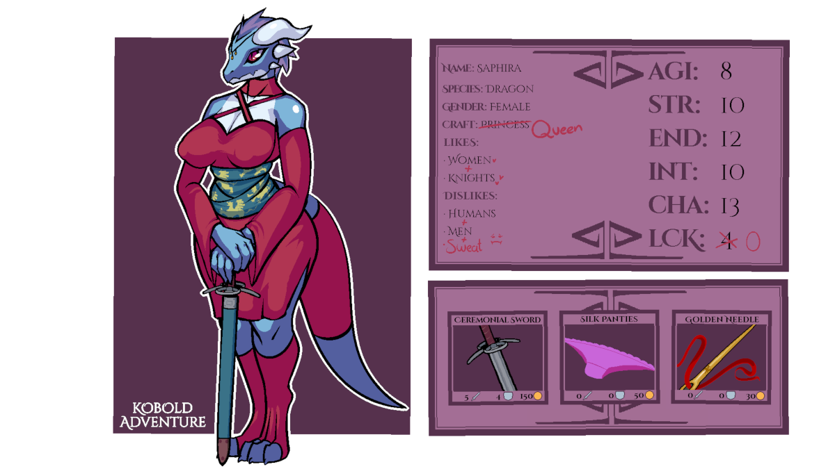 Saphira's character sheet